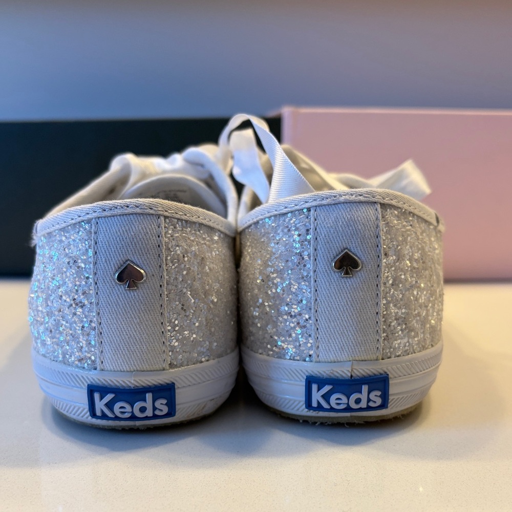 Kate Spade Keds Sparkling Glitter Silver Sneakers 7W wide - Picture 6 of 7